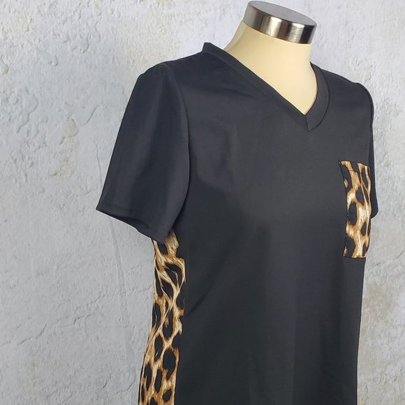 2 Tone, Leopard and Black, V-Neck Pocket T-shirt - Picture 3 of 5